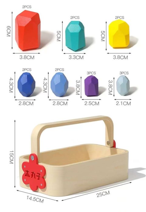 DREWNIANE KLOCKI KAMIENIE BALANSUJĄCE MONTESSORI BALANS W KOSZYKU NAKLEJKI DREWNIANE KLOCKI KAMIENIE BALANSUJĄCE MONTESSORI BALANS W KOSZYKU NAKLEJKI