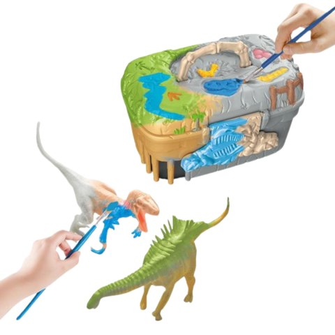 DUŻY ZESTAW DINOZAURÓW DO MALOWANIA W WALIZCE FIGURKI FARBKI MATA DINOZAUR