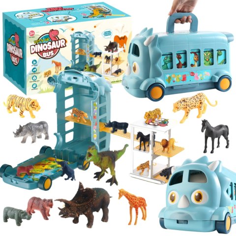 Animal park dinosaur bus with 9 animals