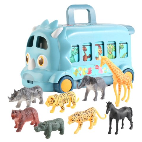 Animal park dinosaur bus with 9 animals