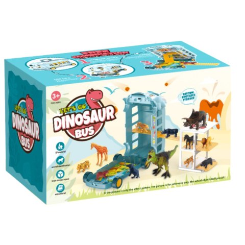 Animal park dinosaur bus with 9 animals