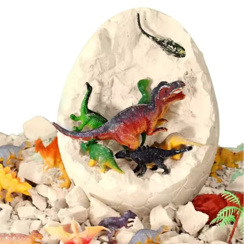 Giant dinosaur egg contains 12 dinosaurs, 12 cards and 3 tools
