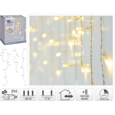 LAMPKI CHOINKOWE KURTYNA ŚWIETLNA ZEW 180 LED STEROWNIK TIMER CIEPŁY BIAŁY KABEL TRANSPARENTNY LAMPKI CHOINKOWE KURTYNA ŚWIETLNA ZEW 180 LED STEROWNIK TIMER CIEPŁY BIAŁY KABEL TRANSPARENTNY