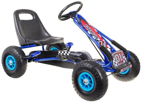 Gokart Air na pedały dla dzieci 3+ Niebieski + Pompowane opony + Regulowany fotel Gokart Air na pedały dla dzieci 3+ Niebieski + Pompowane opony + Regulowany fotel
