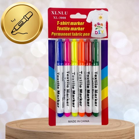 Pisaki Do Tkanin Ubrań Koszulek Markery Flamastry Mazaki Zestaw 6 kolorów Pisaki Do Tkanin Ubrań Koszulek Markery Flamastry Mazaki Zestaw 6 kolorów