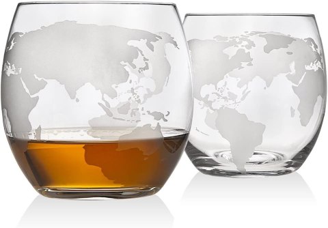GRAWEROWANA KARAFKA DO WHISKY DOZOWNIK GLOBUS + 2 SZKLANKI