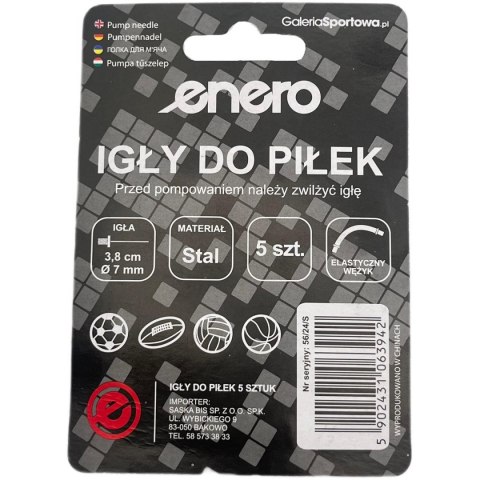 ZESTAW IGIEŁ 5SZT Z WĘŻYKIEM DO POMPKI PIŁKI ENERO