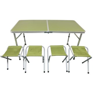 STOLIK TURYSTYCZNY SKŁADANY KEMPINGOWY 120X60X70/62/55CM + 4 KRZESŁA ZIELONY