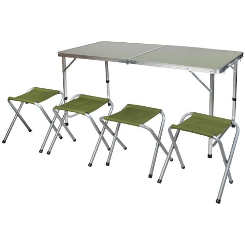 STOLIK TURYSTYCZNY SKŁADANY KEMPINGOWY 120X60X70/62/55CM + 4 KRZESŁA ZIELONY