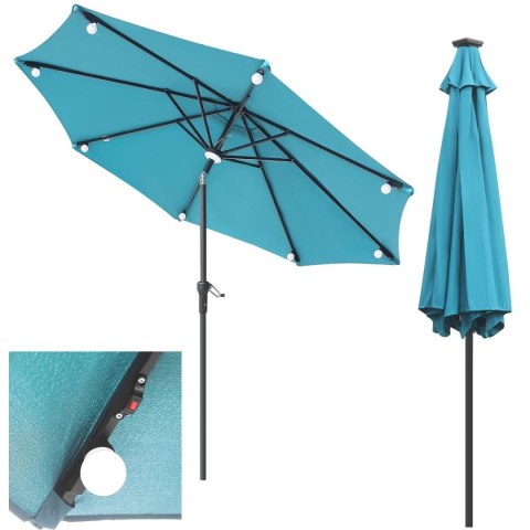 PARASOL OGRODOWY Z OŚWIETLENIEM ŻARÓWKI LED 270CM TURKUSOWY