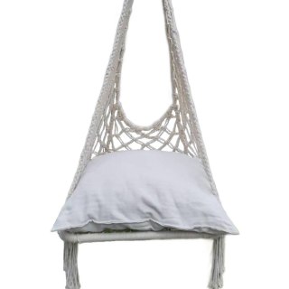 HAMAK AŻUROWY FOTEL WISZĄCY 60x60x150CM Z PODUSZKĄ ECRU