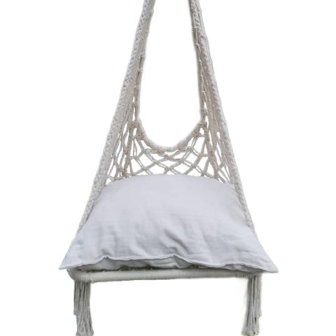 HAMAK AŻUROWY FOTEL WISZĄCY 60x60x150CM Z PODUSZKĄ ECRU