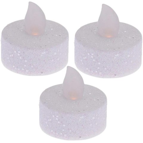 ZESTAW 3 ŚWIECZEK TEA LIGHT LED Z BROKATEM