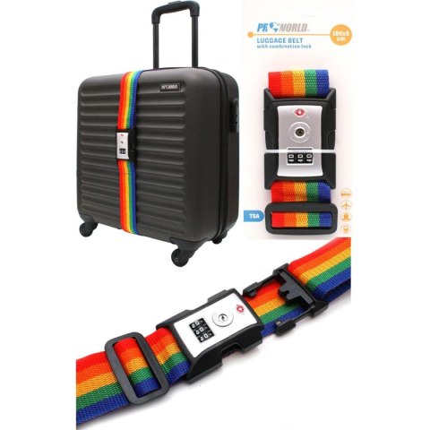 UNIWERSALNY PAS ZABEZPIECZAJĄCY DO WALIZKI SPINAJĄCY 180x5CM NA SZYFR PROWORLD MULTIKOLOR