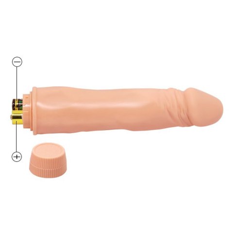 Dildo, penis z wibracjami dla kobiet 21 cm. Zasilany bateriami. Cielisty