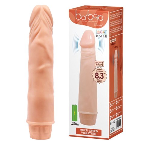 Dildo, penis z wibracjami dla kobiet 21 cm. Zasilany bateriami. Cielisty