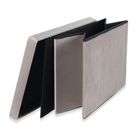 Pufa składana XL z guzikami - 60x38x38cm aksamit beż