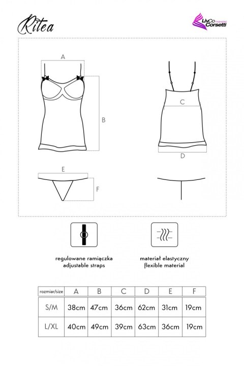 Zmysłowa koszulka i stringi Ritea czarny L/XL