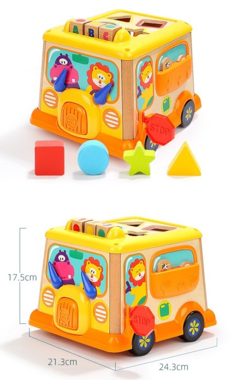 Drewniana Kostka Edukacyjna Sorter Klocki CYFRY autobus Drewniana Kostka Edukacyjna Sorter Klocki CYFRY autobus