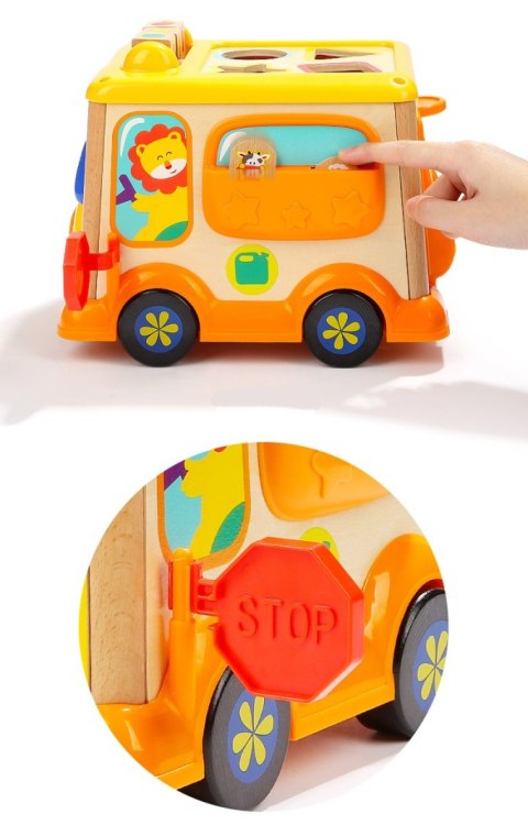 Drewniana Kostka Edukacyjna Sorter Klocki CYFRY autobus Drewniana Kostka Edukacyjna Sorter Klocki CYFRY autobus